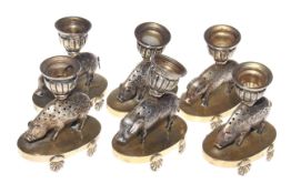 Superb set of six silver gilt candlesticks, each in the form of a pig, probably Dutch, 19th Century,