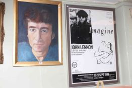 Framed John Lennon portrait,