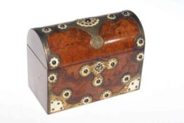 Victorian brass and ivory mounted burr walnut dome-top desk box, 22.