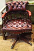 Ox blood deep buttoned leather captains style swivel desk chair