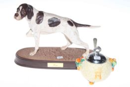 Beswick model of a pointer and a Clarice Cliff Celtic Harvest preserve pot (2)