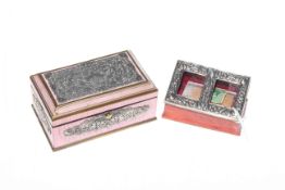 19th Century silver (unmarked) mounted box and a silver topped stamp box (2)