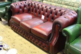Ox blood leather deep buttoned three seater Chesterfield settee