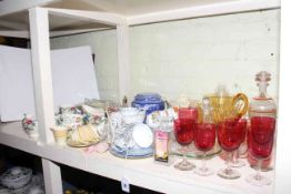 Various teawares, Ringtons caddy, various glassware,
