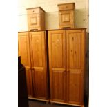 Pair pine finish two door wardrobes and pair pine pedestals (4)