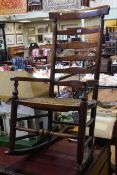 Country style rush seated ladder back rocking chair
