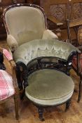 Victorian mahogany framed armchair and Victorian ebonised tub chair