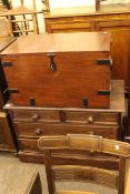 Iron bound hardwood trunk and stained four drawer chest (2)