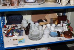 Collection of commemorative spoons, model vehicles, tea and dinnerware, binoculars, camera,