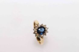 18 carat gold, sapphire and diamond ring,