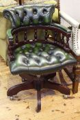 Bottle green deep buttoned leather captains style swivel desk chair
