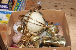 Semi precious stone and gilt metal gimbal mounted globe and various lamps