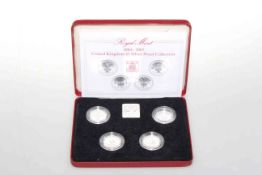 Boxed four silver proof £1 coins, 1984-87,