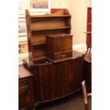 Mahogany shaped front cabriole leg cabinet, open bookcase,