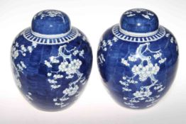 Pair Chinese blue and white blossom ginger jars and covers,