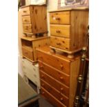 Pine finish five drawer chest, pair three drawer pedestal chests,