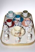 Five Susie Cooper coffee cans and saucers, three Lladro clown figures,