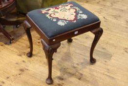 Mahogany cabriole leg stool with floral needlework seat