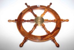 Mahogany finish ships wheel with brass hub