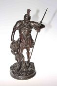 Bronze gladiator and lion sculpture
