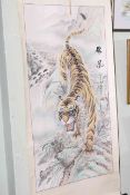 Signed Chinese scroll depicting a ferocious tiger