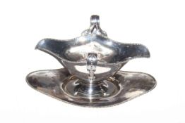 Edwardian silver two-handled sauce boat on stand, Barker Bros, Chester 1906, 6.