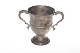 George III silver two-handled cup, W & J Priest, London 1769, with applied rectangular plaque,