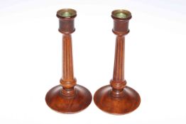Pair of turned wooden candlesticks in Regency style,