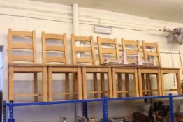 Set of six beech ladder back kitchen chairs