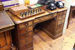 Victorian mahogany inverted breakfront eleven drawer pedestal dressing table,