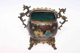 Chinese cloisonne and gilt-metal mounted vase on stand,