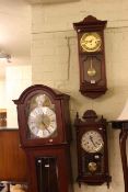 Modern triple weight longcase clock and two modern wall clocks (3)