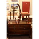 Edwardian mahogany four drawer chest, Victorian balloon back chair and two mirrors,