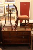 Edwardian mahogany four drawer chest, Victorian balloon back chair and two mirrors,