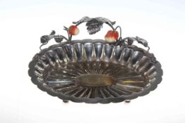 Unusual late Victorian silver-plated and enamel strawberry dish,