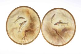 Pair of Royal Doulton plates, painted with American Char and Parr by J. Birbecksen, 22.