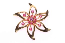 9 carat gold and ruby brooch