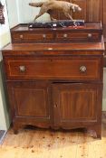 Victorian mahogany and satinwood banded secretaire cabinet having upper section with two drawers
