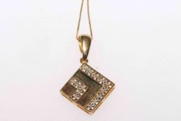 9 carat gold and diamond square pendant on chain