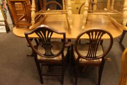 Set of four mahogany Hepplewhite style dining chairs and twin pedestal dining table