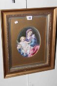 Oval Berlin KPM plaque of mother and child,