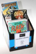 Collection of comic books including The Flash, The Atom, The Hulk, Xmen,