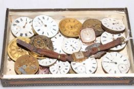 Collection of antique pocket watch movements and dials, 9 carat gold cased wristwatch,