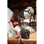 Family bible, EP wares, vases, three Royal Doulton figures,