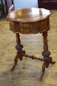 Victorian burr walnut shaped top sewing table,