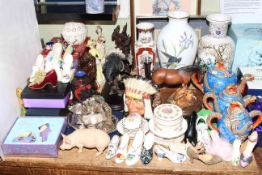 Collection of decorative china including vases, figures, Royal Doulton character jug,