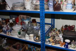 Various glass and china including jardinieres, vases, Buddha figure, clock,