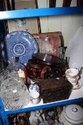 Oriental plates, pictures, wood stands, glassware,
