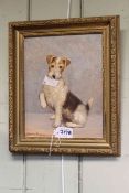 Small framed oil on board of a terrier
