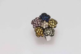 18 carat gold, sapphire and diamond flower ring,
